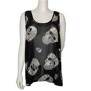 Live 4 Truth White Skull Print Black Sheer Sleeveless Back Bow Ruffle Top Size L